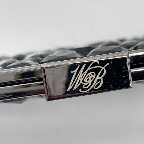 White House Black Market Black Faceted Beaded Evening Clutch Hard Case - Picture 8 of 11